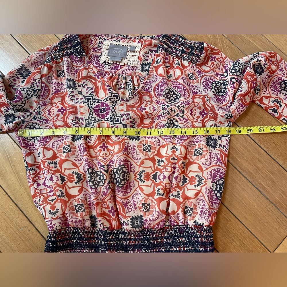 Vanessa Virginia “Day Tripper” Printed Smocked Waist Dress Size S - Picture 8 of 16